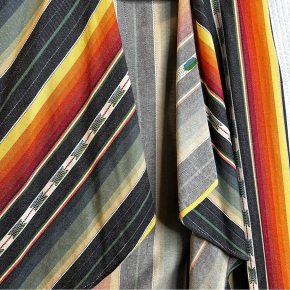 L&B Medium Serape Open Vest Striped Southwest Cowboy Rodeo Green Orange Yellow - Picture 4 of 9